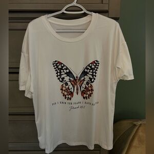 White T-Shirt with Butterfly Graphic